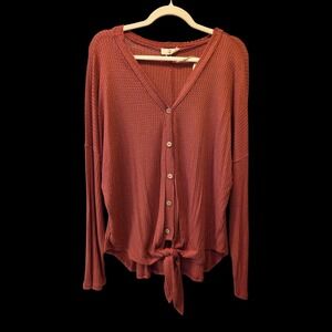 Hummingbird NWT Sz Medium Waffle Knit Tie Front Buttons Oversized Made In USA